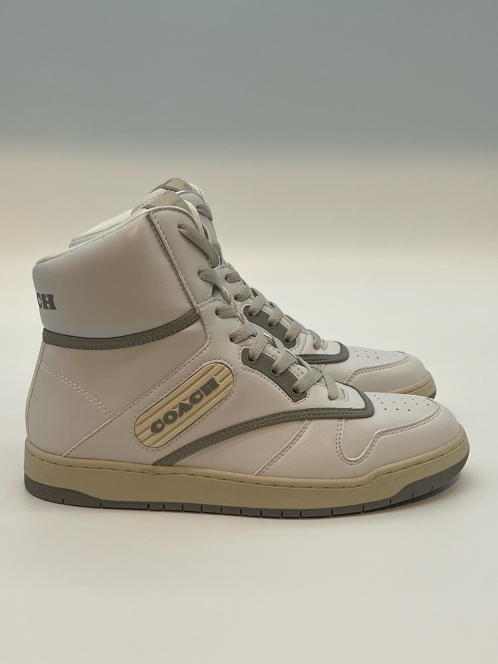 Coach C115 MidTop Sneakers White and Gray